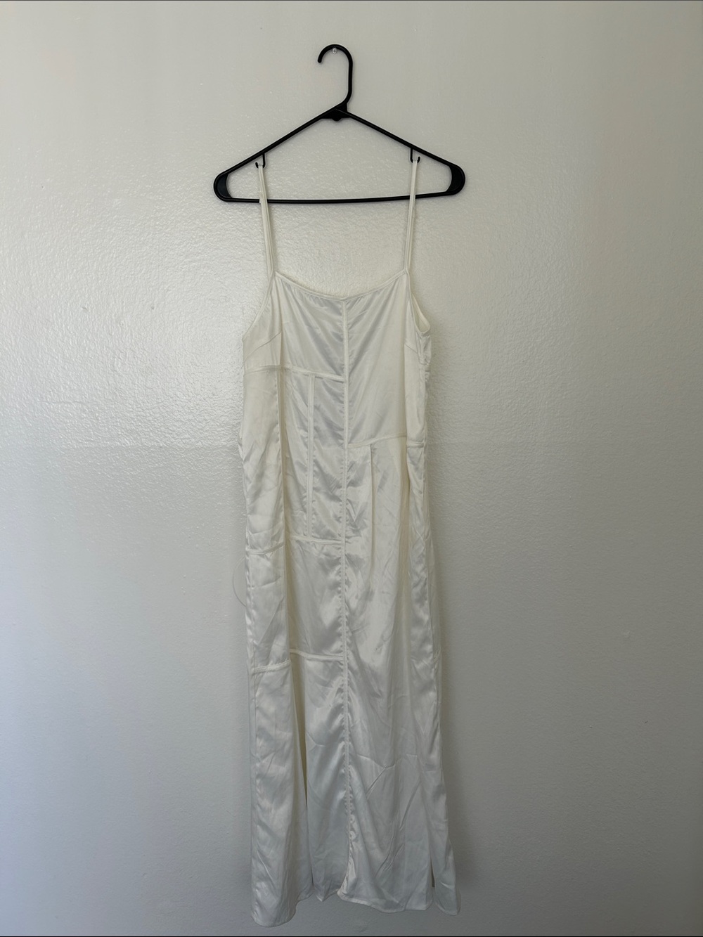 SHEIN Cream Satin Slip Dress with Spaghetti Straps